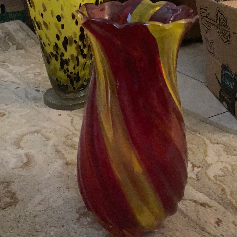 Red and yellow striped vase